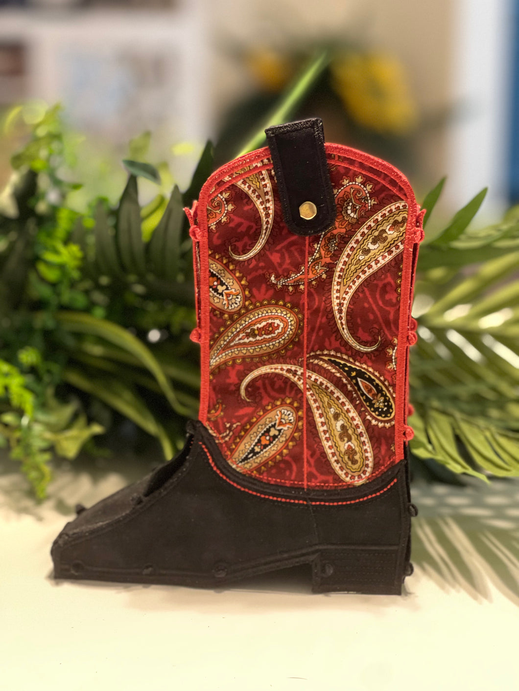 Red and black cowboy boot