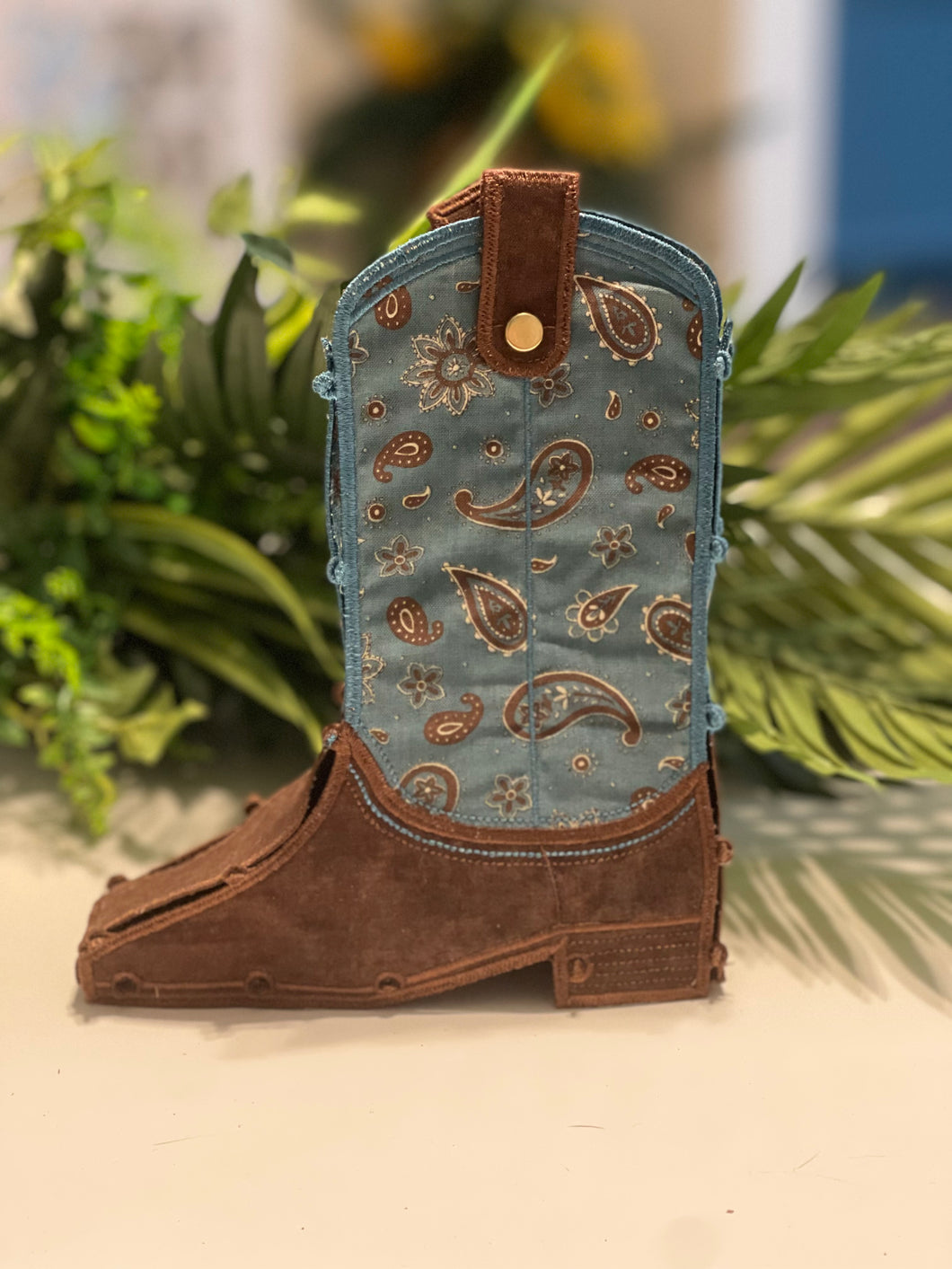 Blue and brown cowboy boot