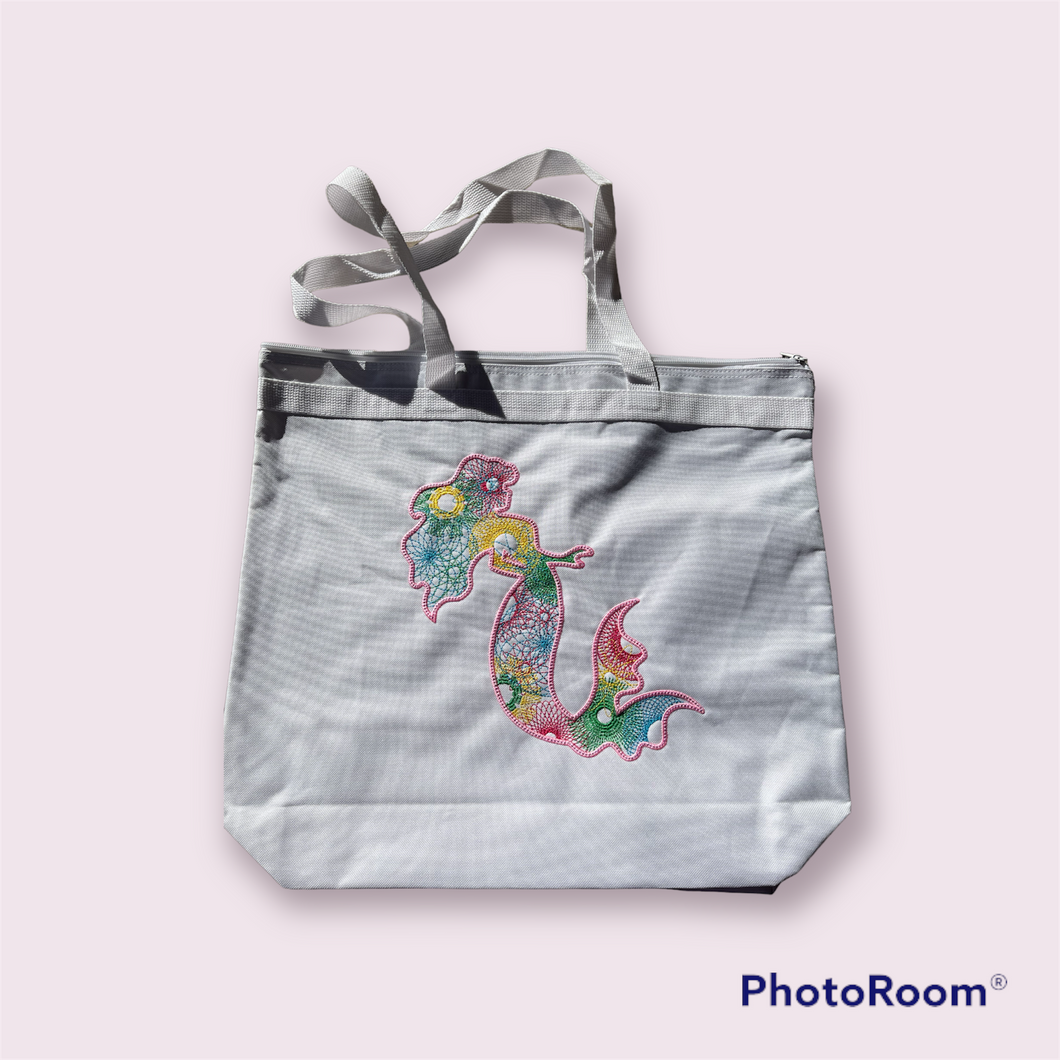 Spiral mermaid on white tote bag