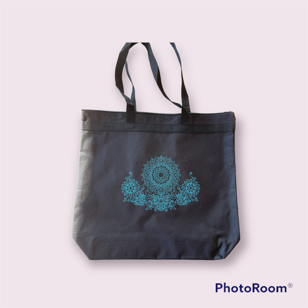 Flower design on black tote bag