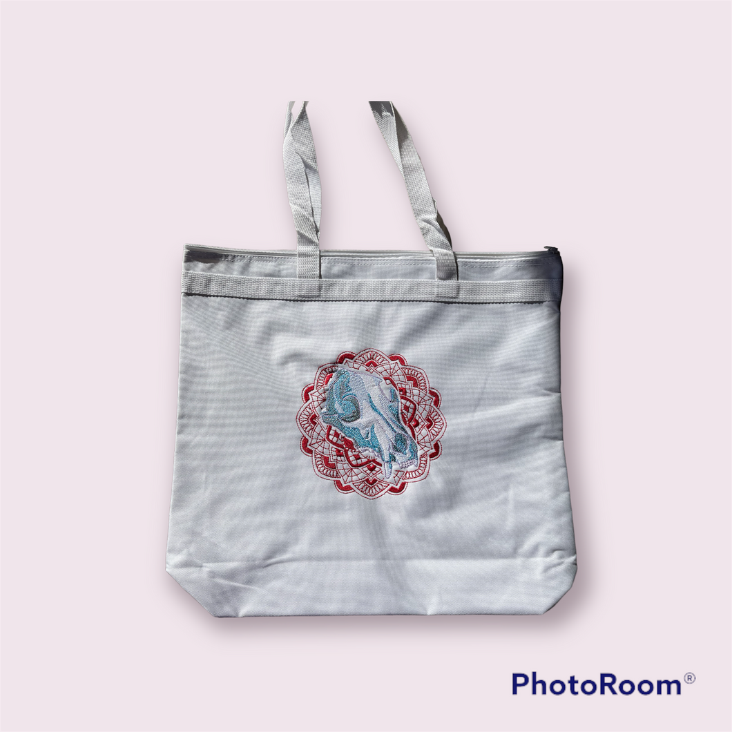 Skull on white tote bag