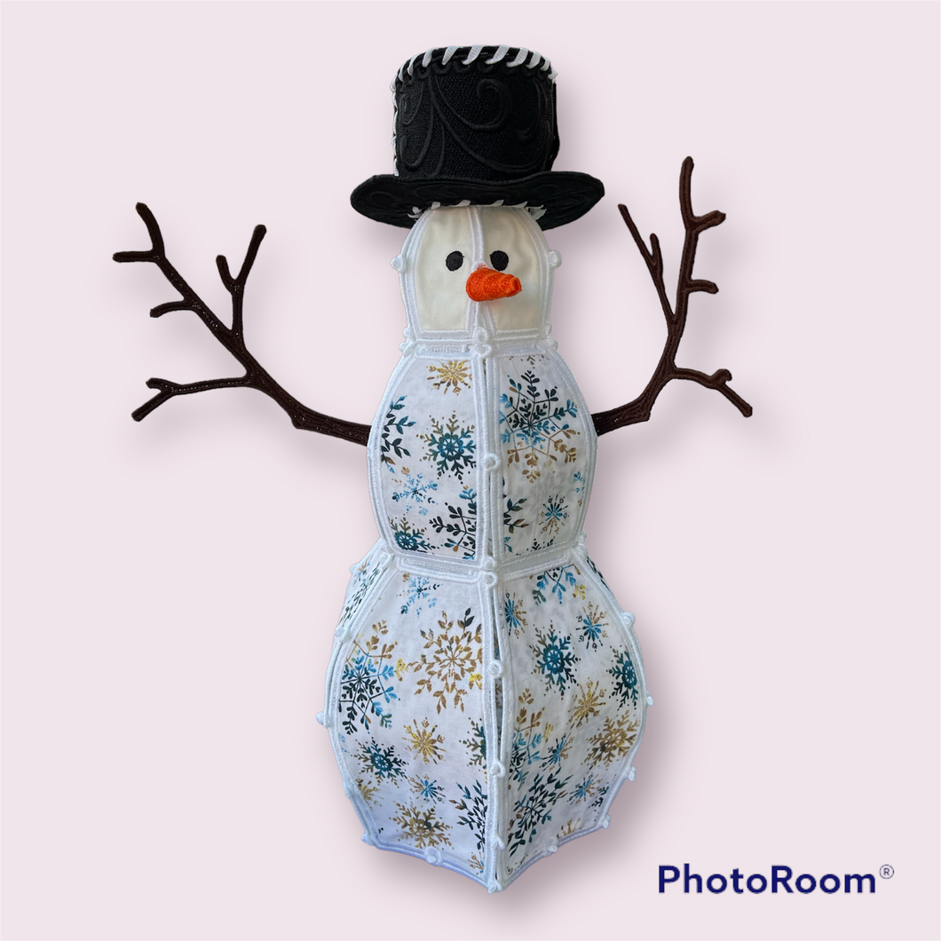 Blue and tan snowflake snowman