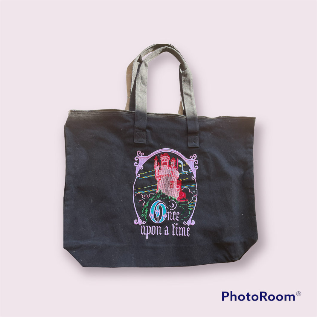 Once upon a time on black tote bag