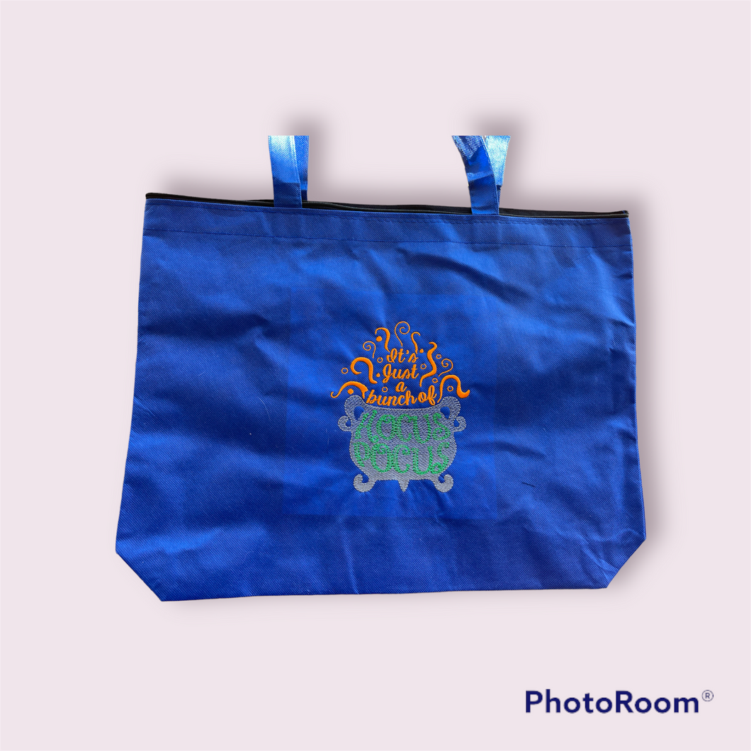 Hocus pocus on blue tote bag